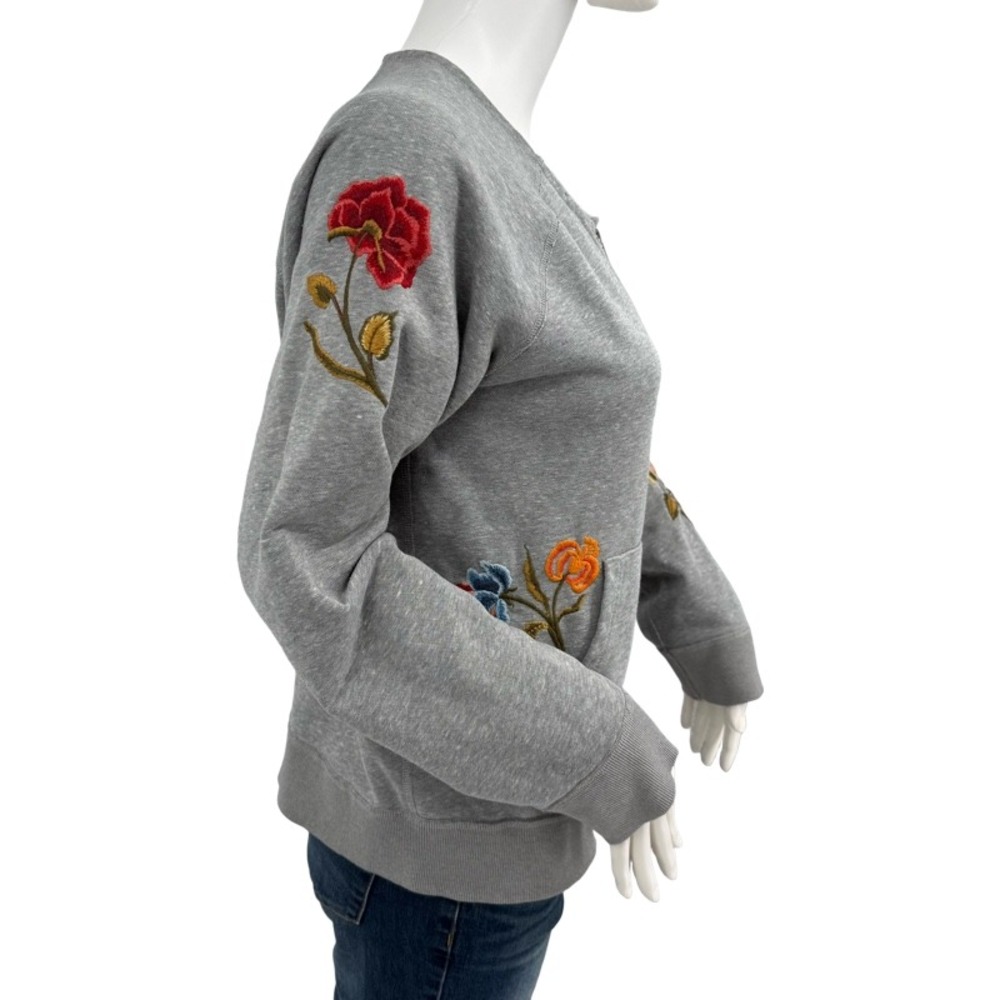DRIFTWOOD Small Zip Up Hoodie Heathered Gray Floral Butterfly Embroidered Teddy